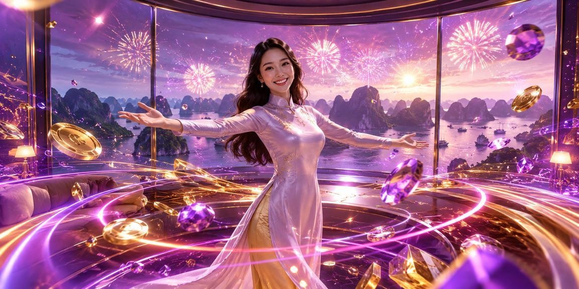 Người phụ nữ mặc áo dài truyền thống trải nghiệm casino trực tuyến tại Vịnh Hạ Long